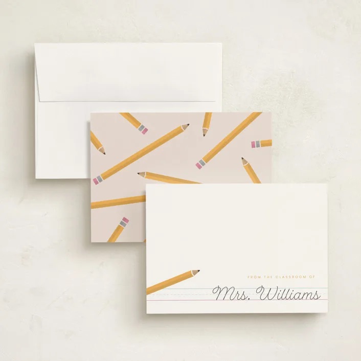 A detailed look at Poised Avenue's Classroom Notes personalized stationery available on Minted in multiple colorways.