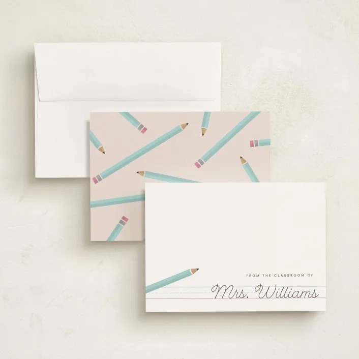 A detailed look at Poised Avenue's Classroom Notes personalized stationery available on Minted in multiple colorways.