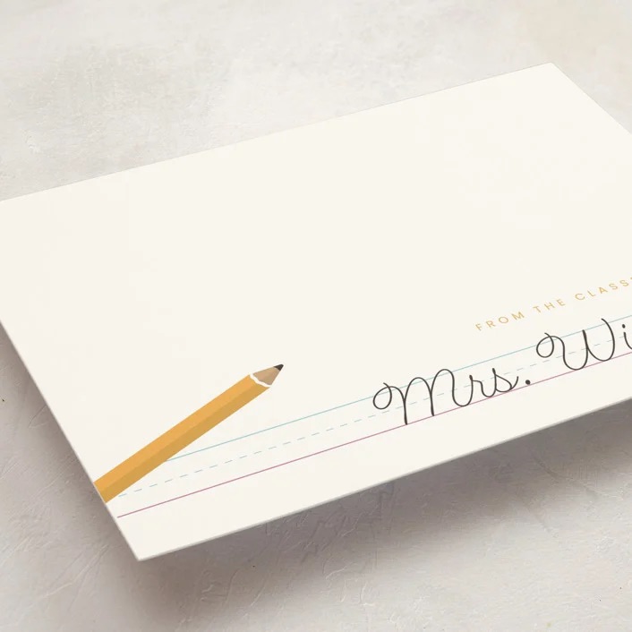 A detailed look at Poised Avenue's Classroom Notes personalized stationery available on Minted in multiple colorways.